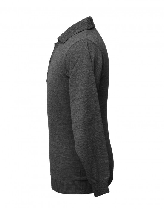 Men pure wool sweater plain collar dark grey